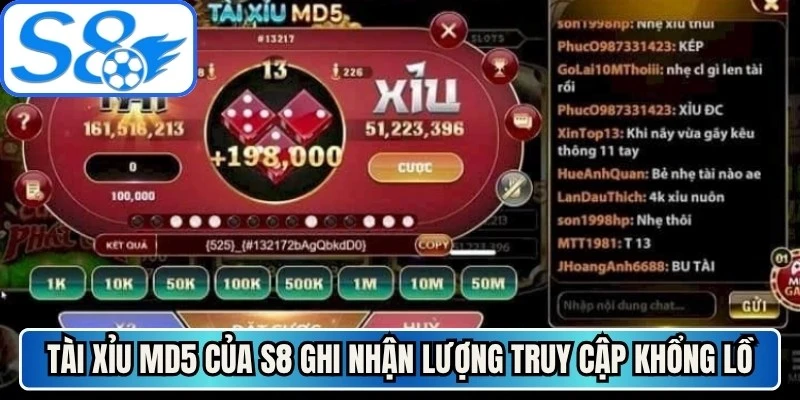 Sảnh game tài xỉu MD5 của S8 luôn ghi nhận lượng truy cập khổng lồ
